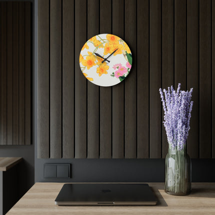 Golden Bow Orchid by Tanigami Kônan Acrylic Wall Clock, Round and Square