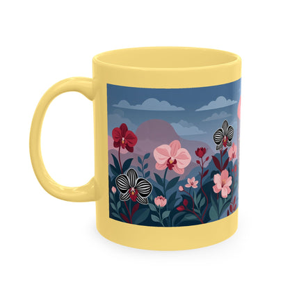 🖤🌸 The Lady Of The Striped Orchid Garden Ceramic Mug – Art Deco Fashion Elegance