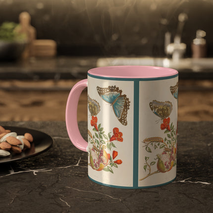 Blue Butterflies and Pomegranate by Maria Sibylla Merian Colorful Mugs, 11oz