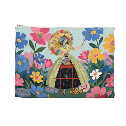 🌸🪞 The Floral Parasol Reflection Accessory Pouch – Art Deco Garden Fantasy