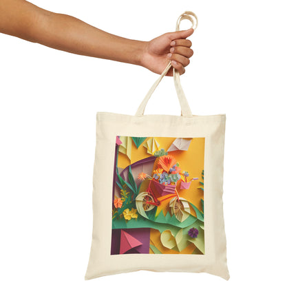 Origami Bicycle Cotton Canvas Tote Bag
