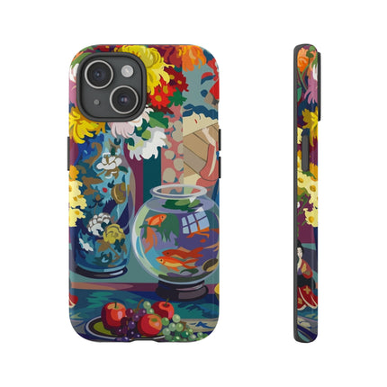Floral Fishbowl Still Life Phone Case – Vibrant Harmony & Colorful Life