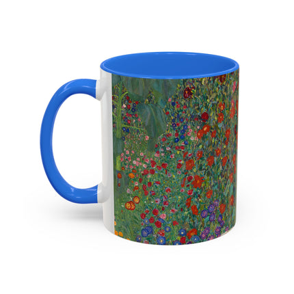 Farm Garden with Sunflowers by Gustav Klimt Colorful Mugs (11oz, 15oz)