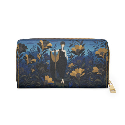 🌼💙 The Midnight Golden Blossom Wallet – Art Deco Floral Elegance