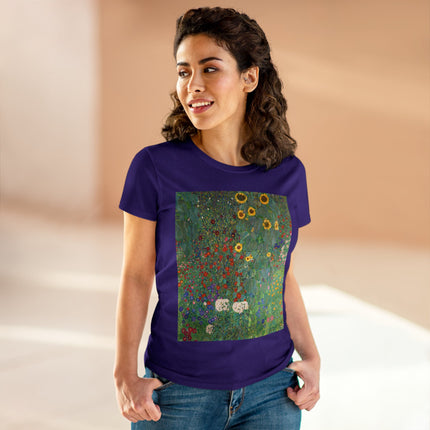 Farm Garden with Sunflowers by Gustav Klimt Women's Midweight Cotton Tee