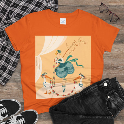 🌸🪽 The Lady And The Garden Storks Cotton Tee – Art Deco Floral Whimsy