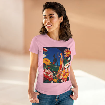 🌺🐦 The Enchanted Birdcage Garden Cotton Tee – Art Deco Floral Fantasy