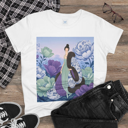 💜🌸 The Lavender Porcelain Garden Cotton Tee – Art Deco Fashion Elegance