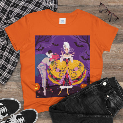 🎭🌹 The Harlequin Rose Masquerade Cotton Tee – Theatrical Halloween Romance