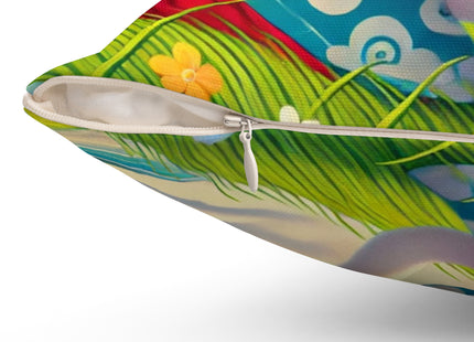 Geisha Kitten and the Dragon Kite Spun Polyester Square Pillow