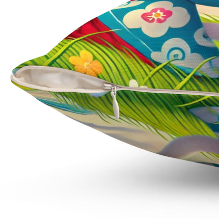 Geisha Kitten and the Dragon Kite Spun Polyester Square Pillow