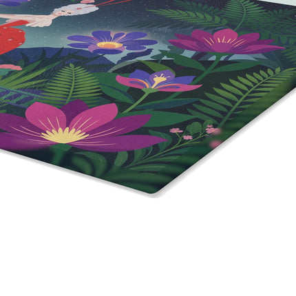 🌙🌺 The Lady Of The Midnight Flower Garden Glass Cutting Board – Art Deco Floral Elegance