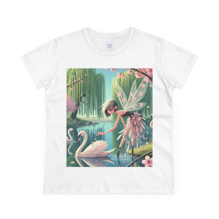 A Fairy Painting a Swan Cotton Tee
