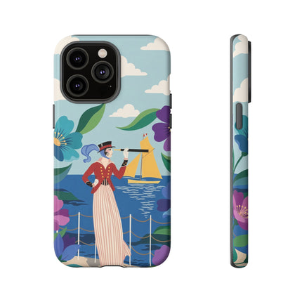 🌊🔭 The Lady Of The Seaside Lookout Phone Case – Art Deco Nautical Adventure