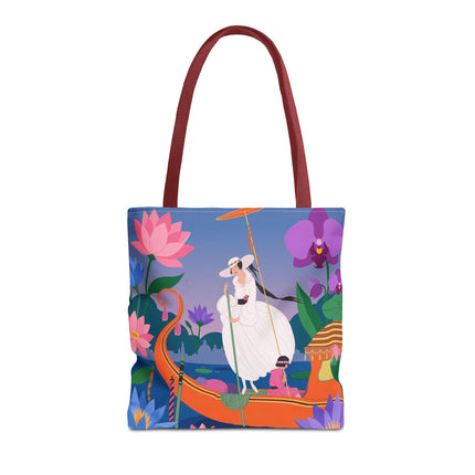 🪷🛶 The Lady Of The Lotus Garden Gondola Tote Bag – Art Deco Floral Adventure