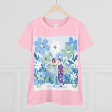 🌸🎭 The Little Dancers In The Flower Garden Cotton Tee – Art Deco Floral Whimsy