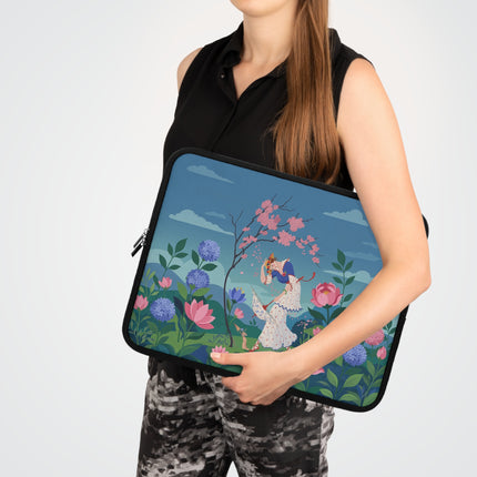 🌸🎭 The Lady Of The Flower Garden Masquerade Laptop Sleeve – Art Deco Floral Fantasy