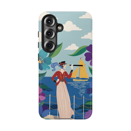 🌊🔭 The Lady Of The Seaside Lookout Phone Case – Art Deco Nautical Adventure