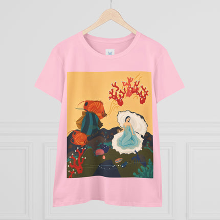 🐚🪸 The Lady Of The Coral Reef Cotton Tee – Art Deco Ocean Fantasy