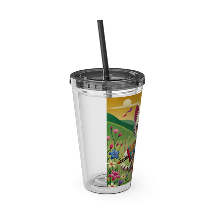 Samurai Kitten Sunsplash Tumbler with Straw, 16oz