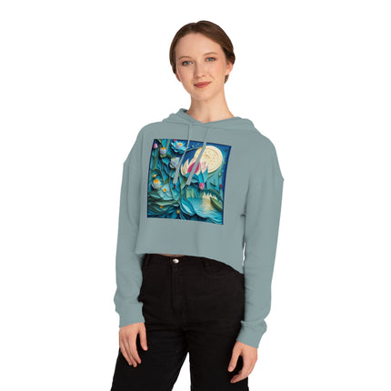 Ethereal Moonlit Lake Women’s Cropped Hooded Sweatshirt