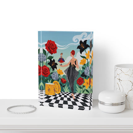 🌹🎭 The Lady And The Little Dancing Doll Acrylic Art Block – Art Deco Floral Whimsy
