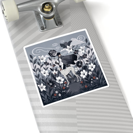 🖤🌸 The Greyhound Floral Promenade Kiss-Cut Stickers – Art Deco Monochrome Fashion