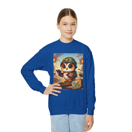 Owl on the Front Lines Youth Crewneck Sweatshirt – Courage, Wisdom & Quiet Strength