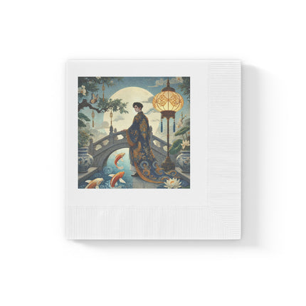 Moonlit Bridge Gentleman White Coined Napkins – Imperial Serenity & Moonlit Harmony