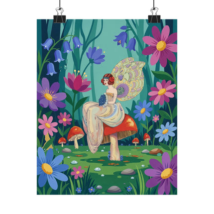 🧚🍄 The Lady Of The Mushroom Forest Matte Vertical Poster – Art Deco Fairy Whimsy