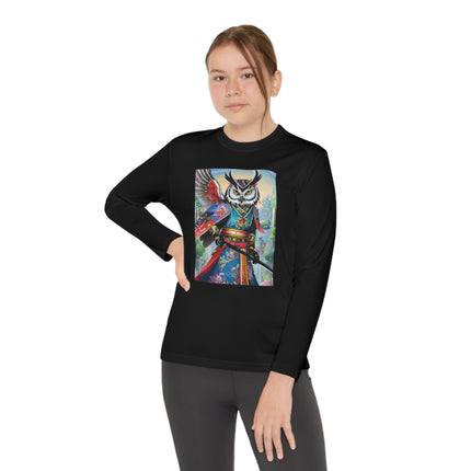 Cyberpunk Samurai Owl Youth Long Sleeve Competitor Tee – Futuristic Warrior & Neon Adventure