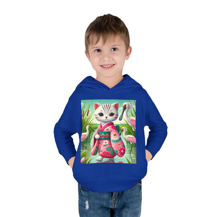 Geisha Kitten Strolls Among the Spoonbills Toddler Pullover Fleece Hoodie