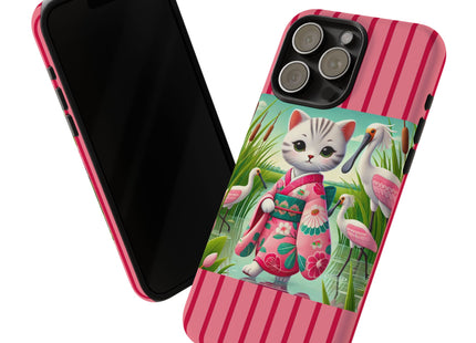 Geisha Kitten Strolls Among the Spoonbills Phone Cases