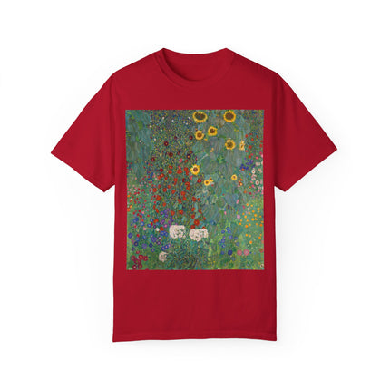 Farm Garden with Sunflowers by Gustav Klimt Unisex Garment-Dyed T-shirt
