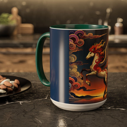 Flame-Winged Horse at Sunset Colorful Mugs (11oz, 15oz)