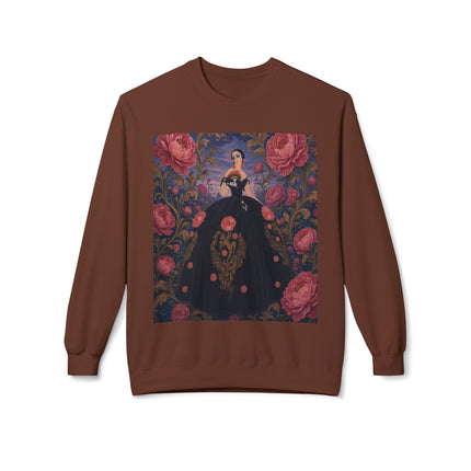🌹🖤 The Lady Of The Midnight Rose Garden Midweight Crewneck Sweatshirt – Art Deco Floral Elegance