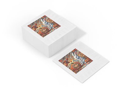 Halloween Rabbit’s Kabuki Jack-o’-Lanterns White Coined Napkins