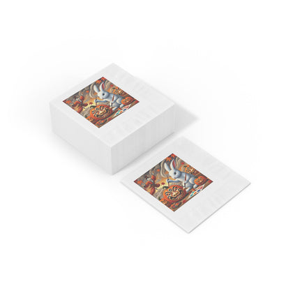 Halloween Rabbit’s Kabuki Jack-o’-Lanterns White Coined Napkins