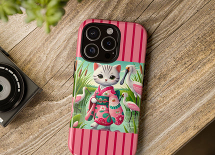 Geisha Kitten Strolls Among the Spoonbills Phone Cases