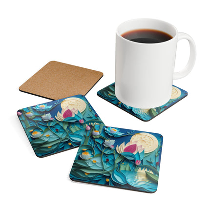 Ethereal Moonlit Lake Corkwood Coaster Set