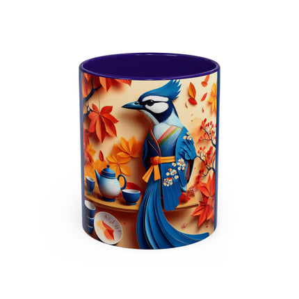 Blue Jay at an Autumn Tea Ceremony Colorful Mugs (11oz, 15oz)