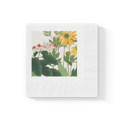 Clerodendrum & Rudbeckia Flower by Tanigami Kônan White Coined Napkins