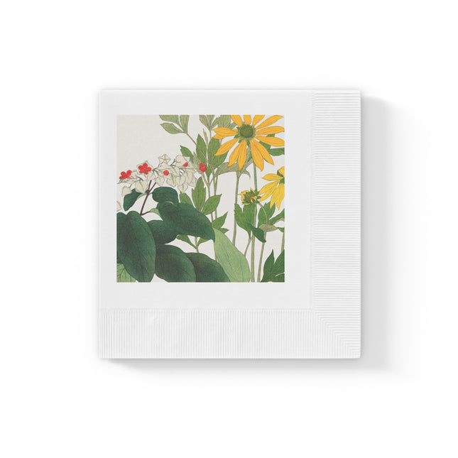 Clerodendrum & Rudbeckia Flower by Tanigami Kônan White Coined Napkins