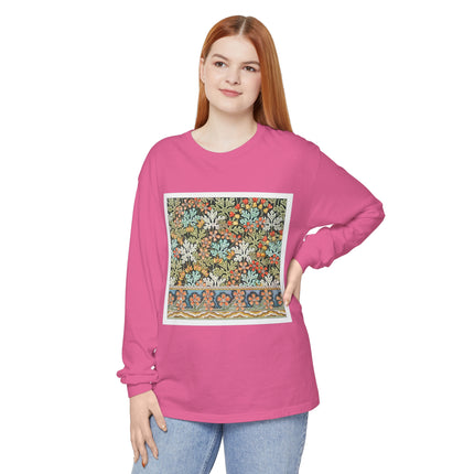 Art Nouveau Geranium Flower Garment-dyed Long Sleeve T-Shirt