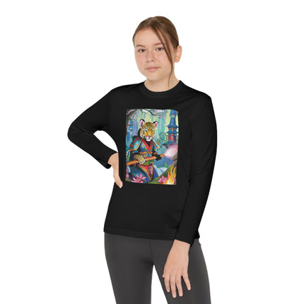 Cyberpunk Leopard Youth Long Sleeve Competitor Tee – Neon Magic & Futuristic Adventure