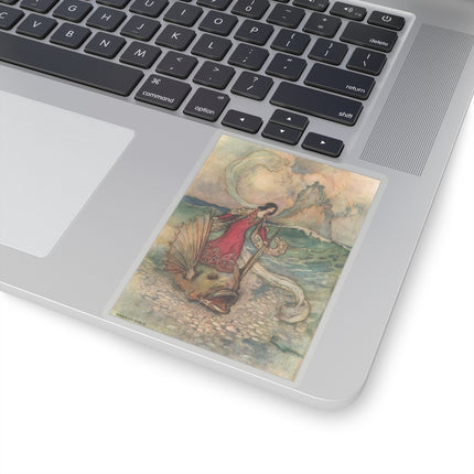 Rita Rides on the Dolphin by Warwick Goble Kiss-Cut Stickers (4 Sizes)