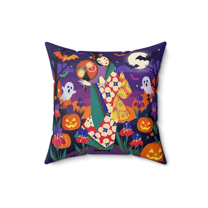 🌙🎃 The Moonlit Garden Masquerade Square Pillow – Floral Halloween Charm