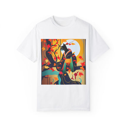 Black Cat in Kimono Unisex Garment-Dyed T-shirt