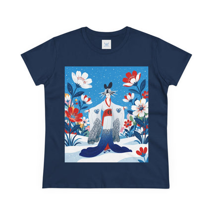 🌸❄️ The Winter Blossom Kimono Cotton Tee – Japanese-Inspired Floral Elegance