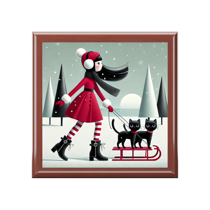 Red Sled & Curious Cats Jewelry Box